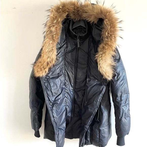 RUDSAK ATELIER NOIR SANDRA JACKET NAVY BLUE BLACK LEATHER REAL FUR HOOD XS - Picture 8 of 16